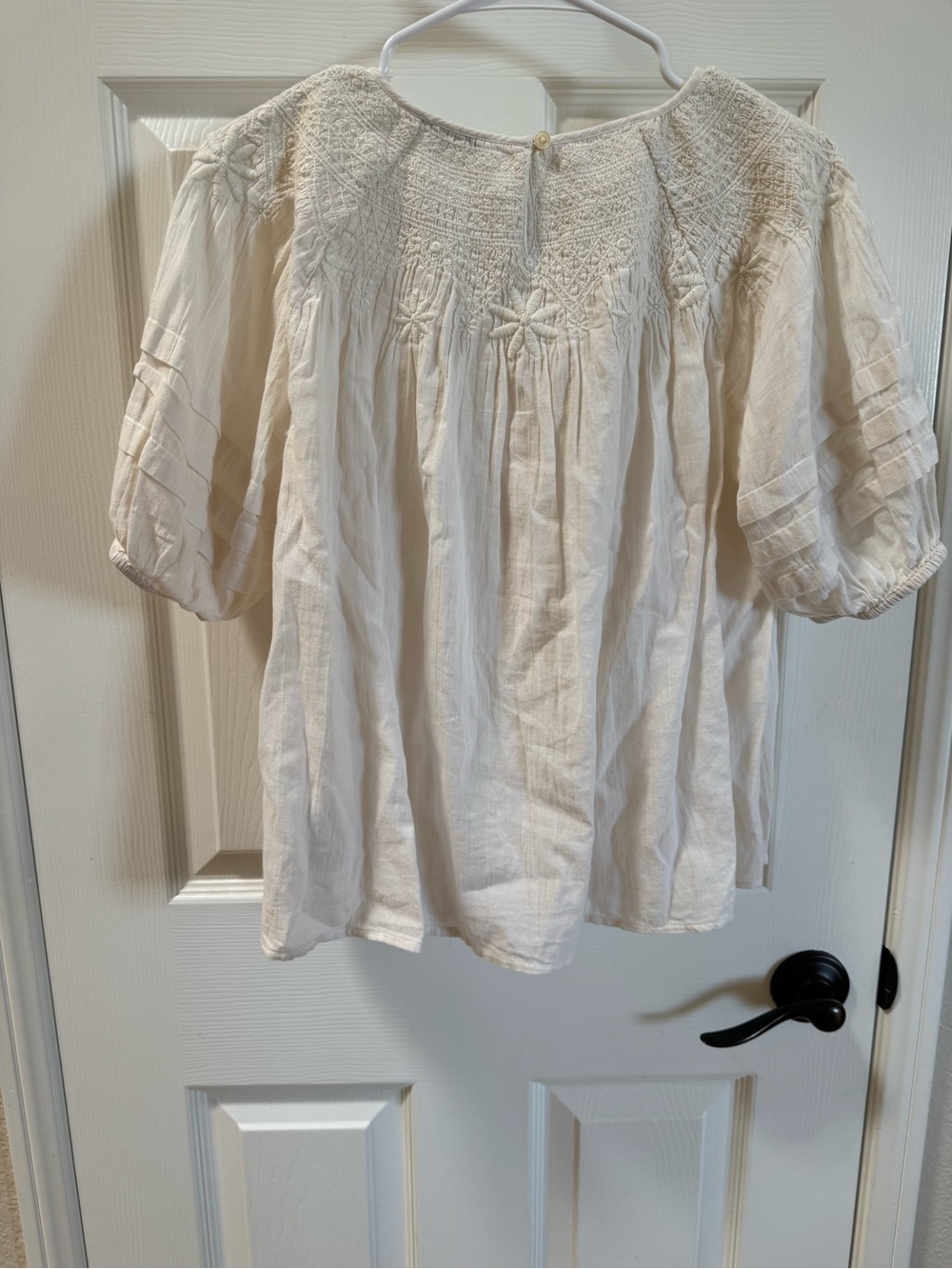 Madewell Ivory embroidered Smocked Blouse with puff sleeves 100% cotton - Picture 6 of 11